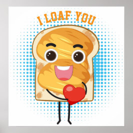 Póster Personalizado de pan de Kawaii lindo con corazón -