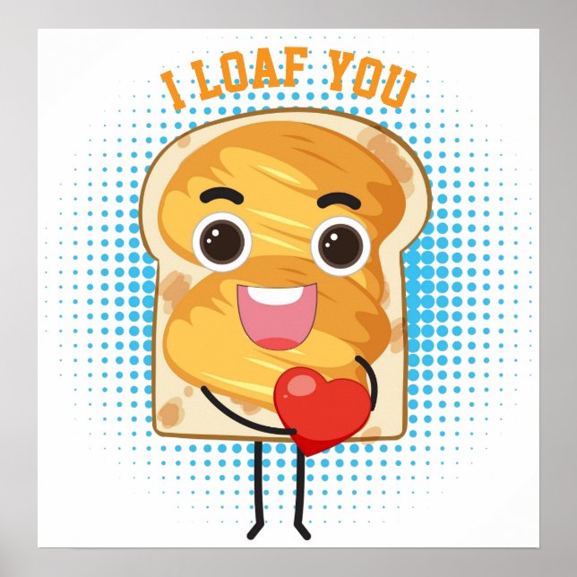 Póster Personalizado de pan de Kawaii lindo con corazón - (Frente)