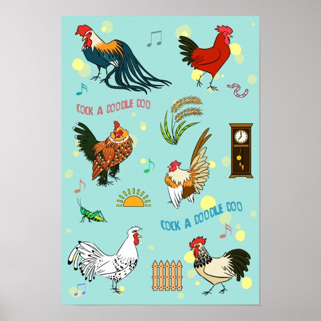 Póster Personalizado de patrón de gallos sin soldadura (Frente)