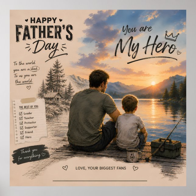 Póster personalizado de pesca del héroe del padre  (Frente)