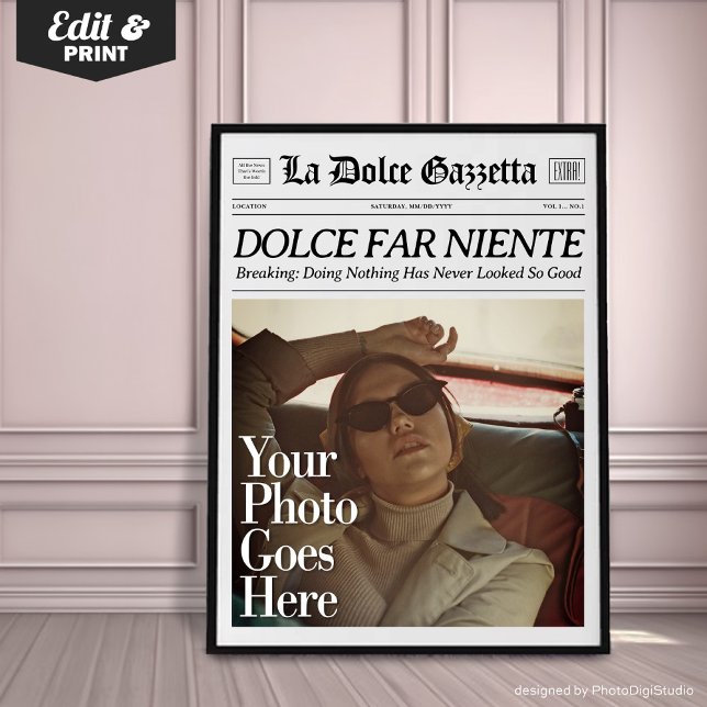 Póster Personalizado de prensa Wall Art Dolce Far Niente  (Custom Trendy Newspaper Print, Dolce Far Niente, La Dolce Vita, Italian Summer Wall Art)