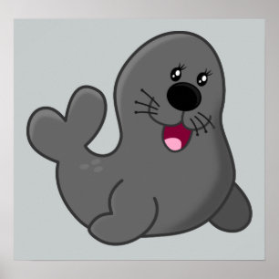PÓSTER PERSONALIZADO DE SELLO GRIS ADORABLE HAPPY ANIMALE