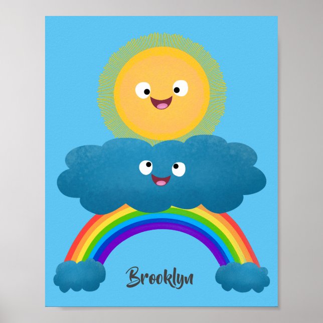 Póster Personalizado del arco iris de la nube de sol feli (Frente)