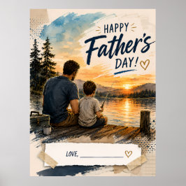 Póster personalizado del atardecer de pesca padre