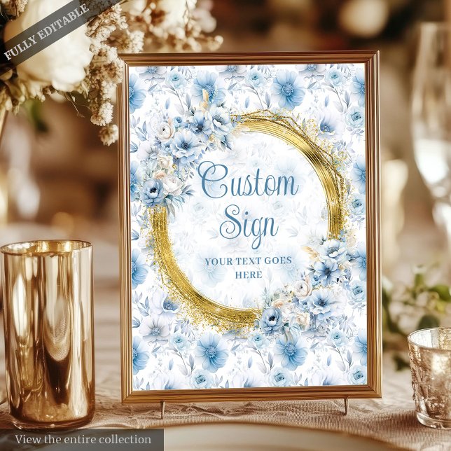 Póster Personalizado  del Boda Bohemiano de oro azul clar (Classic Bohemian Light Blue Gold Wedding Custom Poster)