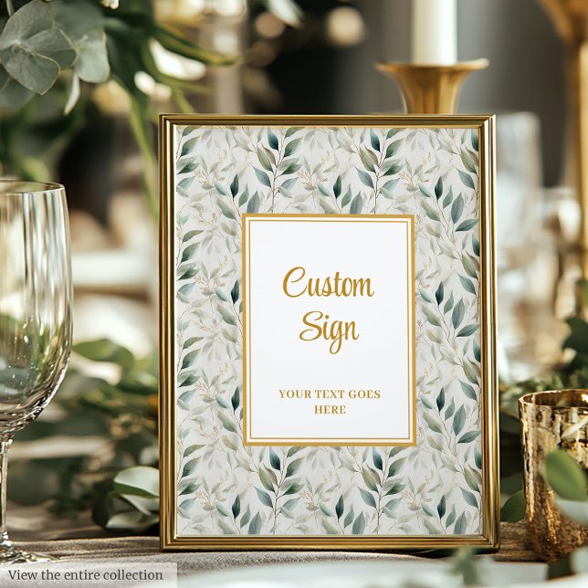 Póster Personalizado del Boda del follaje romántico Sage  (Romantic Sage Green Gold Foliage Wedding Custom Poster)