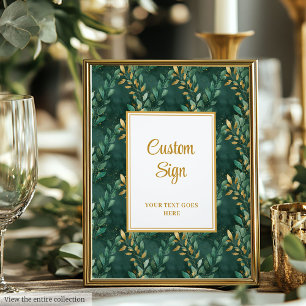 Póster Personalizado del Boda Hunter Green Gold Greenery