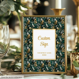 Póster Personalizado del Boda Hunter Green Gold Greenery