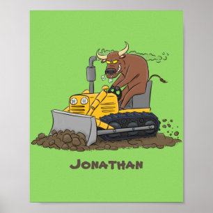 Póster Personalizado del bulldozer cómico que conduce un