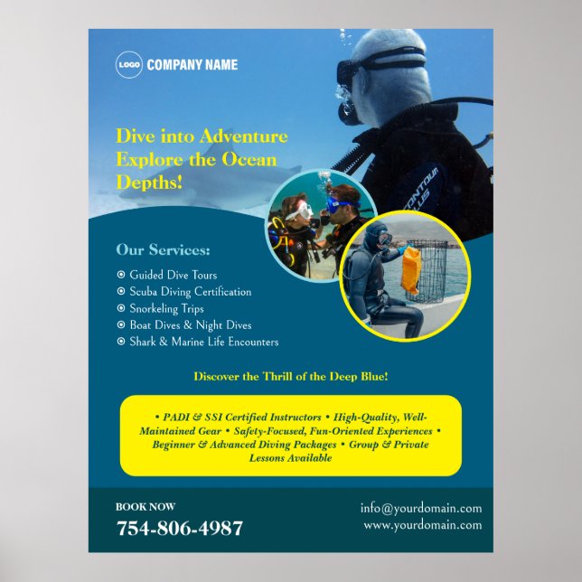 Póster Personalizado del curso de buceo de Scuba Poster (Frente)