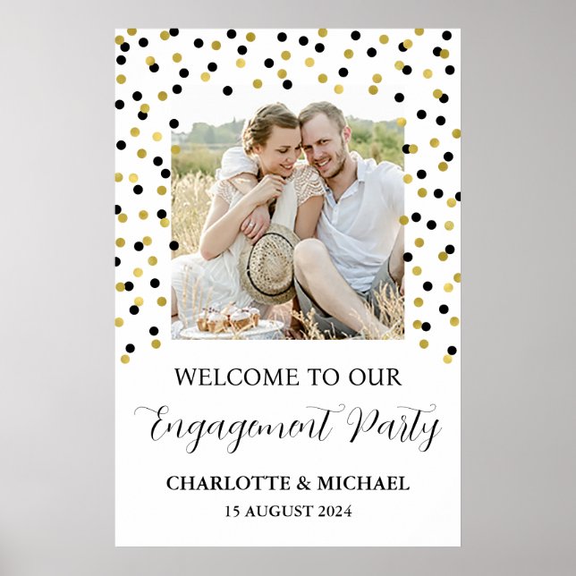Póster Personalizado del Gold Black Engagement Party 20x3 (Frente)