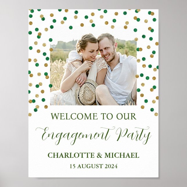Póster Personalizado del Gold Green Engagement Party 8.5x (Frente)