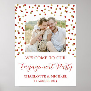 Póster Personalizado del Gold Red Engagement Party 18x24 