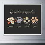 Póster Personalizado del jardín de flores de la abuela 4<br><div class="desc">El Cojín decorativo Personalizado Nombra la Flor Jardín de esta abuela es una deliciosa mezcla de encanto vintage y calidez personalizada. Esta almohada personalizado es la adición perfecta a cualquier refugio de la abuela, trayendo la belleza de un jardín botánico a su casa. Con un impresionante ilustracion de flores vintage...</div>