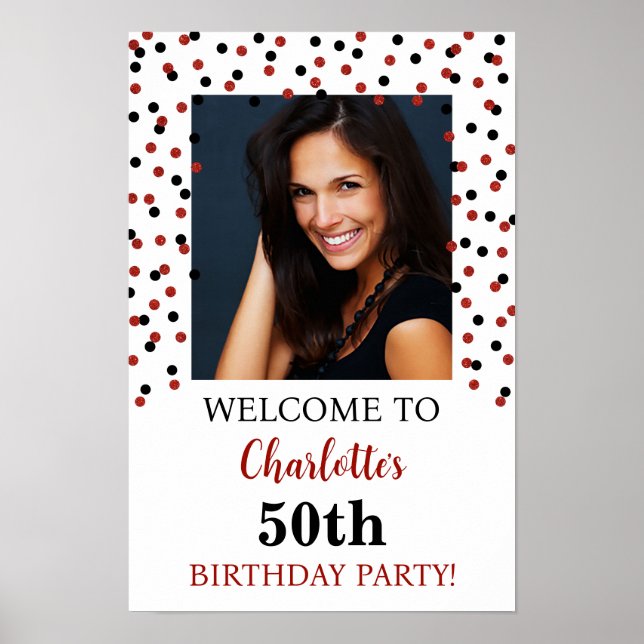 Póster Personalizado del partido Black Red Birthday 12x18 (Frente)
