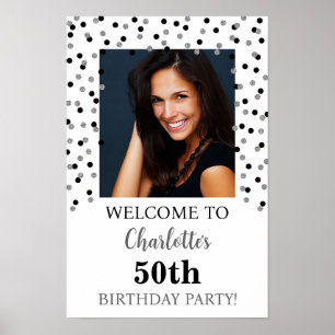 Póster Personalizado del partido de cumpleaños Black Silv