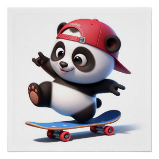 Póster Personalizado divertida Panda en Skateboard