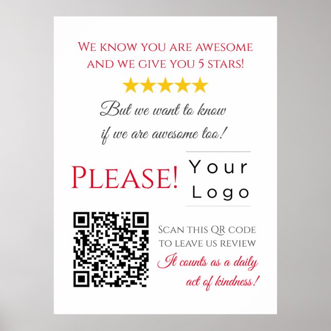 Póster Personalizado divertida QR Code Business Logo Revi (Frente)