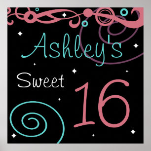 Póster Personalizado Dulce Negro 16 Cumpleaños Party Wall