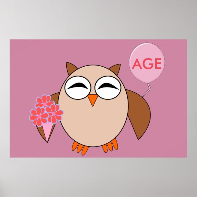 Póster Personalizado Edad Poster de la lechuza de cumplea (Frente)