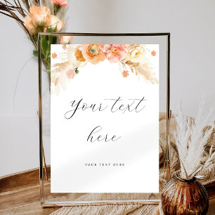 Póster Personalizado Editable Peach, Rótulo de Boda Flora