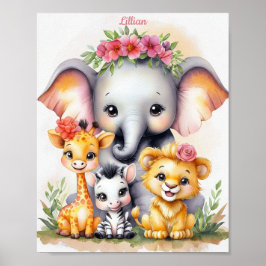 Póster Personalizado Elegant Safari Nursery Baby Animal