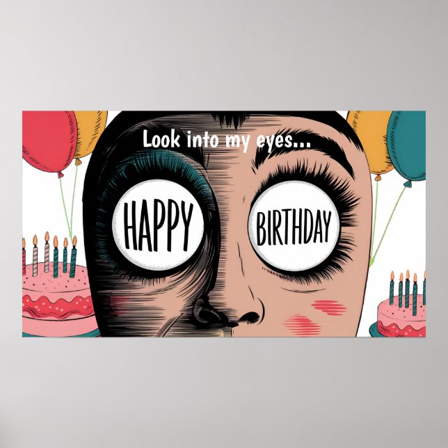 Póster Personalizado enfrenta ojos grandes feliz cumpleañ (Frente)