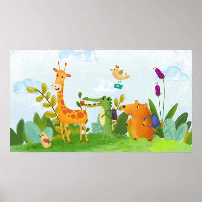 Póster Personalizado escolar de animales salvajes adorabl (Frente)