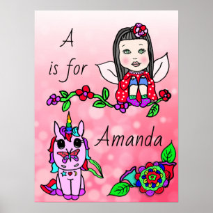 Póster Personalizado este Bonito de hadas rojas y unicorn