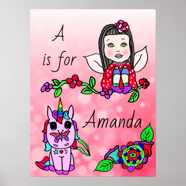 Póster Personalizado este Bonito de hadas rojas y unicorn (Frente)