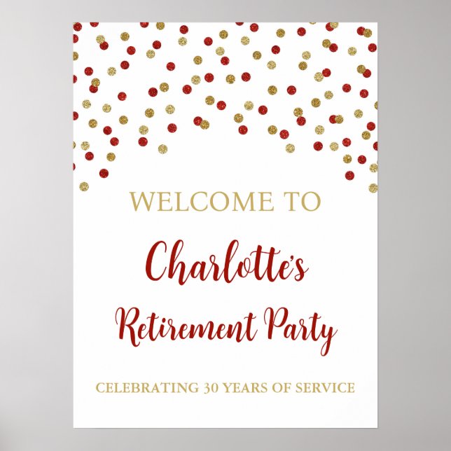 Póster Personalizado Fiesta de retiro de oro rojo 18x24 (Frente)