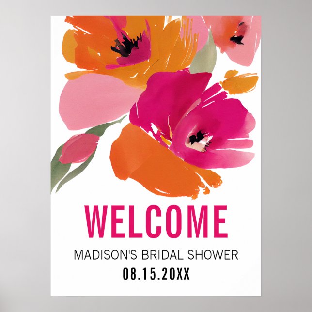 Póster Personalizado Floral Bienvenida Bridal Shower Rótu (Frente)