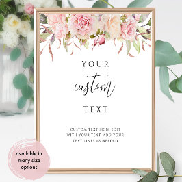 Póster Personalizado floral rosa, Rosa dorado Rótulo Boda