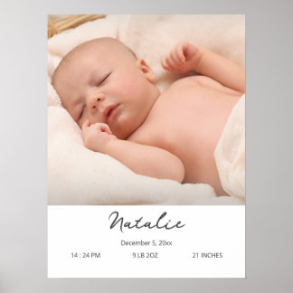 Póster Personalizado Foto Nombre del bebé y Detalles del