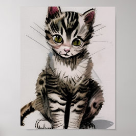 Póster Personalizado gatito a rayas voces grisáceas