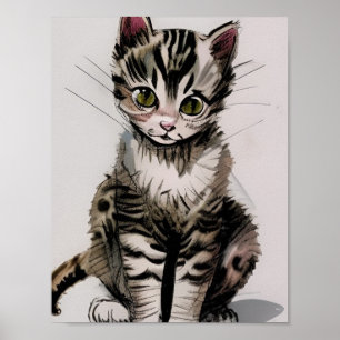 Póster Personalizado gatito a rayas voces grisáceas