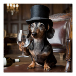 Póster Personalizado Gentleman Dog Portrait - Wine Lover 