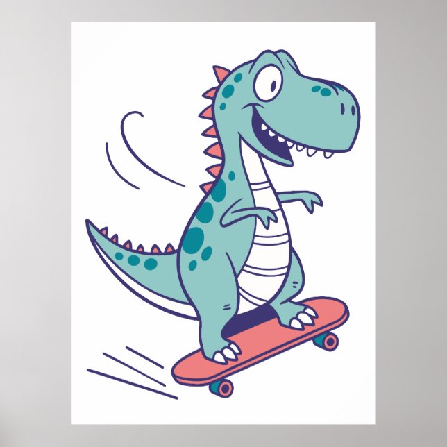 Póster Personalizado Guay T-Rex en Skateboard (Frente)