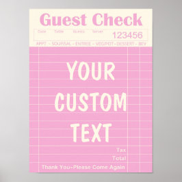 Póster Personalizado Guest Check Kitchen Wall Art Poster