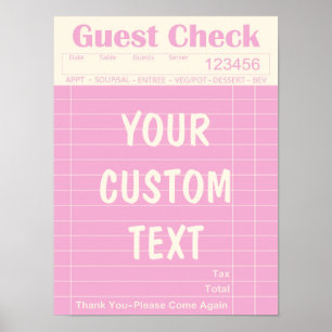 Póster Personalizado Guest Check Kitchen Wall Art Poster