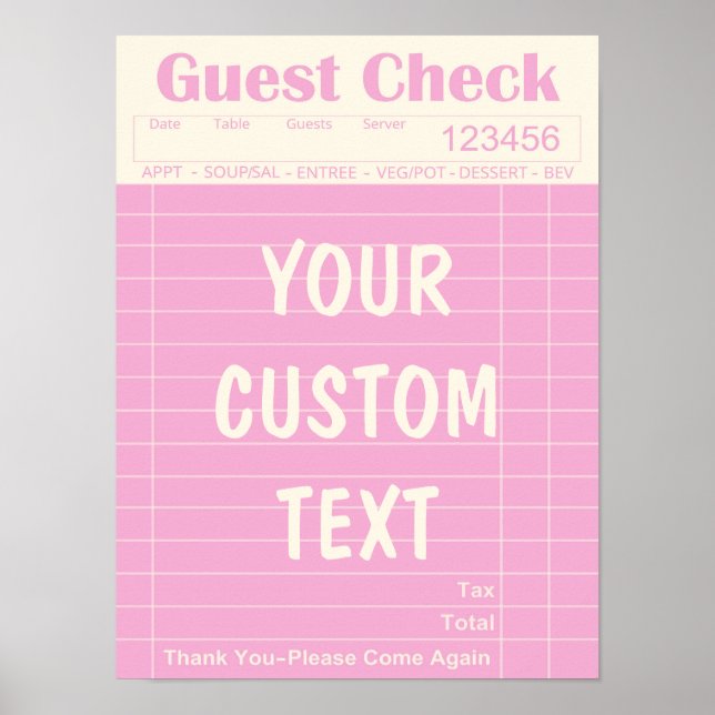 Póster Personalizado Guest Check Kitchen Wall Art Poster (Frente)