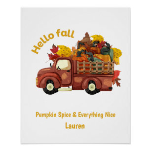 Póster Personalizado Hola Otoño Camión Rojo Cosecha de Ot