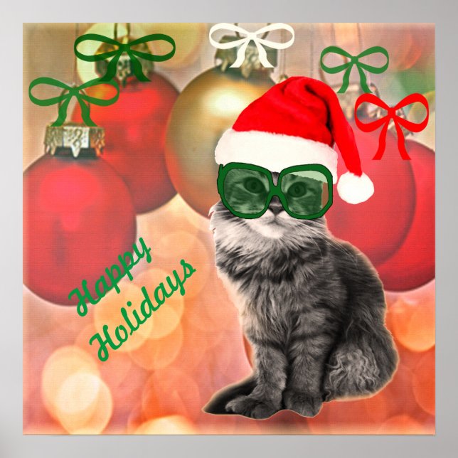 Póster Personalizado Holiday santa claus gato con gafas (Frente)