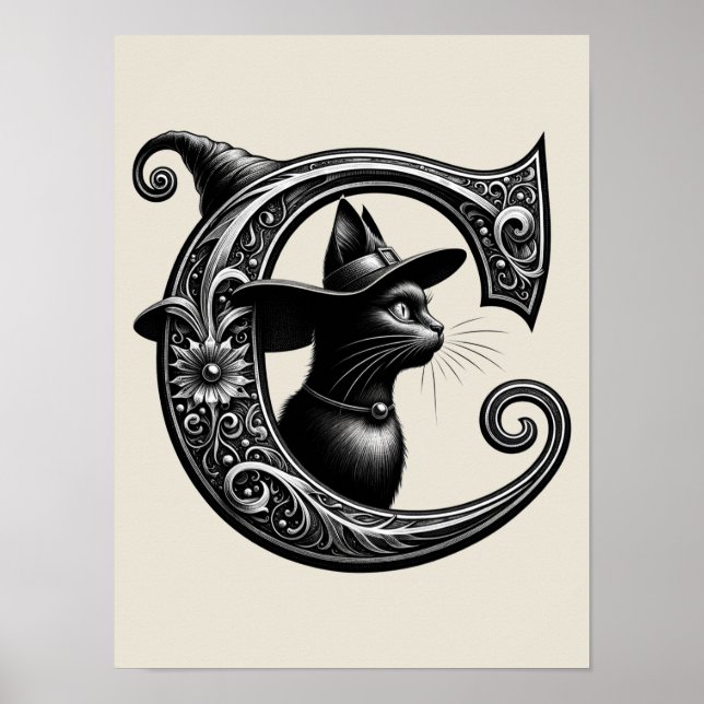 Póster Personalizado inicial de la letra C de bruja de ga (Frente)