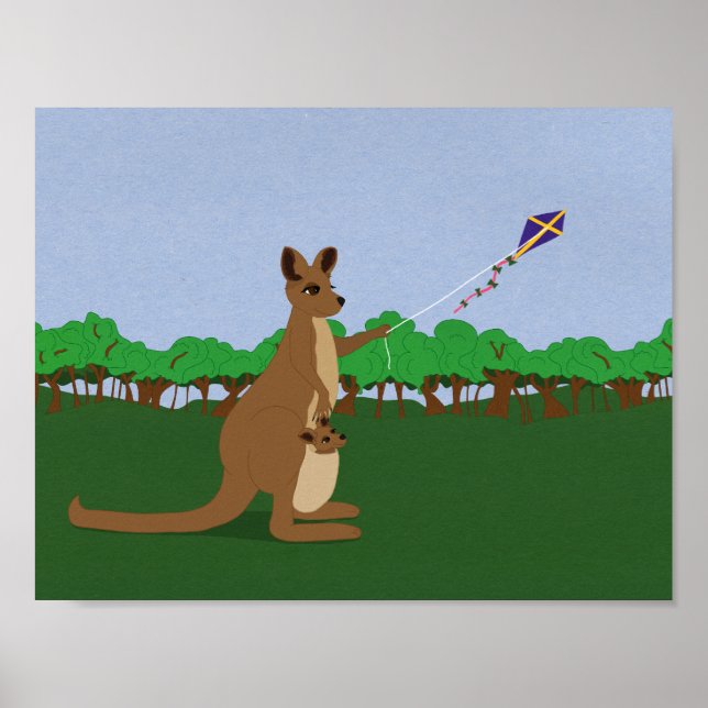 Póster Personalizado Kangaroos volando una cometa (Frente)
