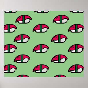 Póster Personalizado Kawaii Sushi, Poster de Arroz de Pes