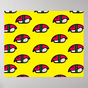 Póster Personalizado Kawaii Sushi, Poster de Arroz de Pes