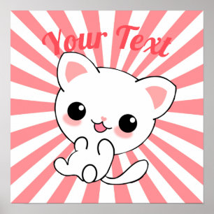 Póster Personalizado Kawaii White Kitten