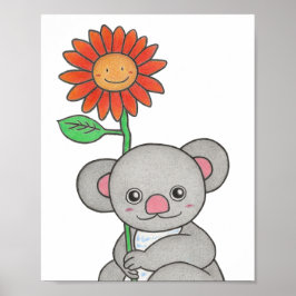 Póster Personalizado koala con flores