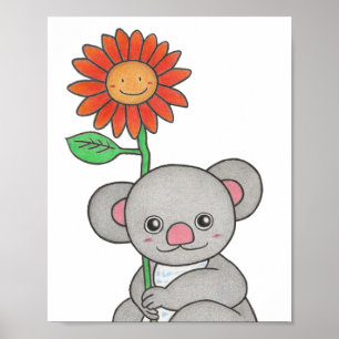 Póster Personalizado koala con flores